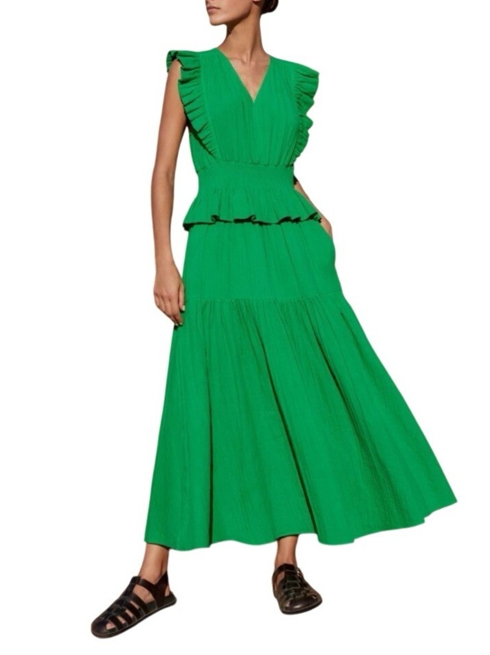 ME+EM Bright Green Ruffle Tiered Maxi Dress - Size US 8 (UK 12)